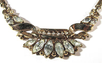 Vintage Trifari 1950s Clear Rhinestone and Gold Necklace (Book Piece) - Close Up - Thumbnail