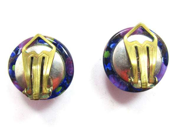 1960s Vintage Mid-Century Art Glass Cabochon Earrings - Back