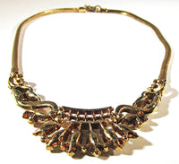 Vintage Trifari 1950s Clear Rhinestone and Gold Necklace (Book Piece) - Back - Thumbnail