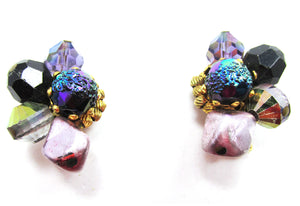 Hattie Carnegie 1950s Avant-Garde Crystal and Bead Earrings - Front