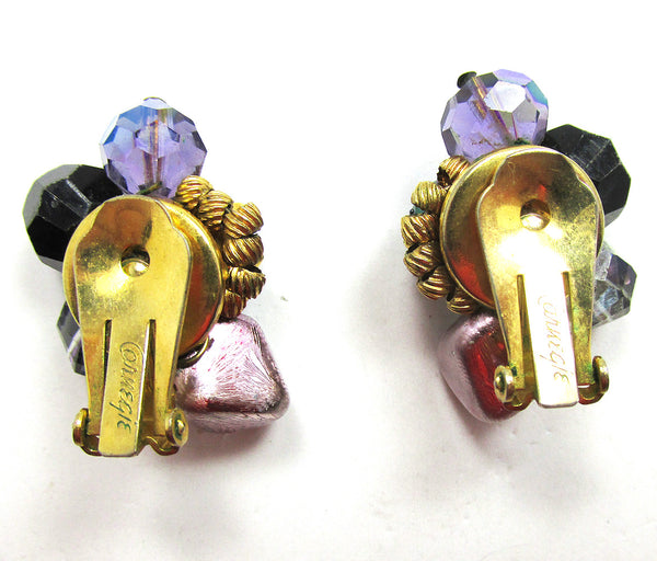 Hattie Carnegie 1950s Avant-Garde Crystal and Bead Earrings - Back