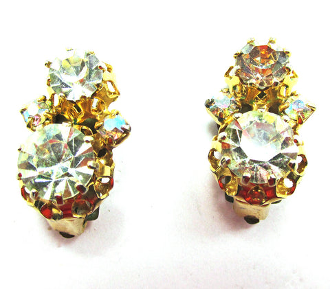 Vintage 1950s Austrian Mid-Century Collectible Rhinestone Earrings - Front