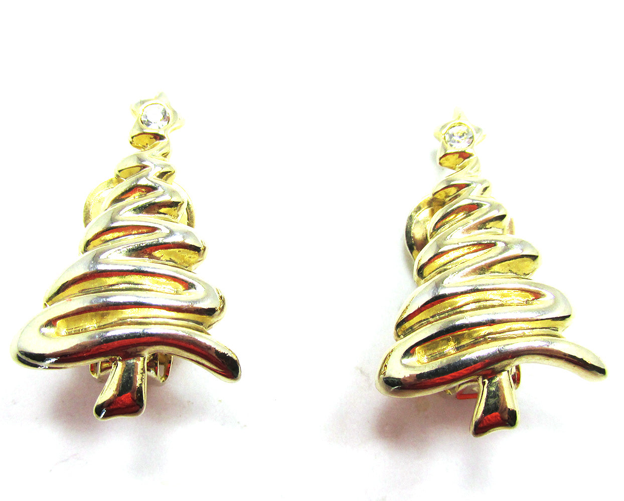 Vintage 1970s Diamante Contemporary Style Christmas Tree Earrings - Front