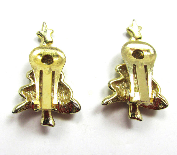 Vintage 1970s Diamante Contemporary Style Christmas Tree Earrings - Back
