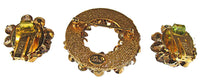 Vintage Hobe 1950s Gold and Topaz Rhinestone Pin and Earrings - Back - Thumbnail