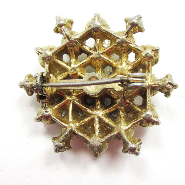 Vintage 1950s Delightful Mid-Century AB Diamante and Pearl Pin - Back
