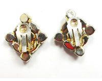 Vintage 1950s Mid-Century Emerald Diamante Geometric Earrings - Back - Thumbnail