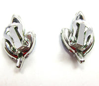 Vintage 1950s Mid-Century Blue AB Diamante Leaf Earrings - Back - Thumbnail