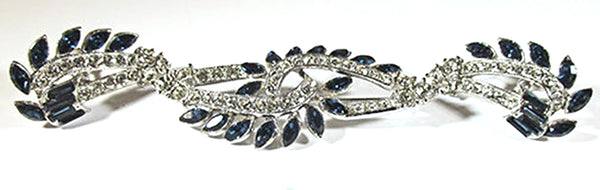 Ora Vintage 1950s Sapphire and Clear Rhinestone Pin and Earrings Set - Front Set