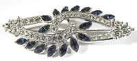 Ora Vintage 1950s Sapphire and Clear Rhinestone Pin and Earrings Set - Front Pin - Thumbnail
