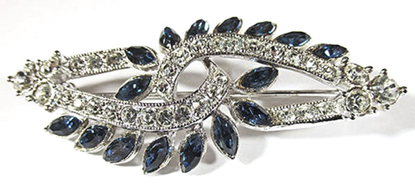 Ora Vintage 1950s Sapphire and Clear Rhinestone Pin and Earrings Set - Front Pin