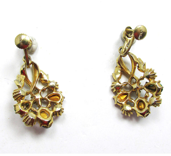 Star Vintage 1950s Designer Diamante and Pearl Drop Earrings - Back