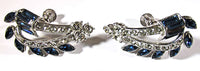 Ora Vintage 1950s Sapphire and Clear Rhinestone Pin and Earrings Set - Front Earrings - Thumbnail