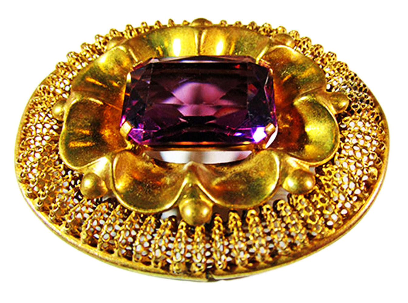 Czechoslovakia Antique 1920s Art Deco Amethyst Rhinestone Pin - Front