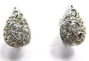 Jomaz Vintage 1960s Designer Clear Diamante Teardrop Earrings - Front
