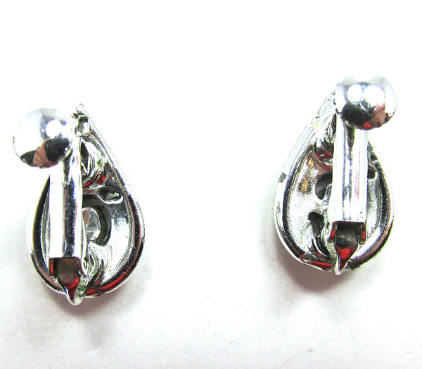 Jomaz Vintage 1960s Designer Clear Diamante Teardrop Earrings - Back
