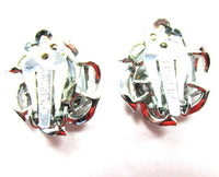 Signed Lisner 1950s Designer Blue Diamante Floral Button Earrings - Back - Thumbnail