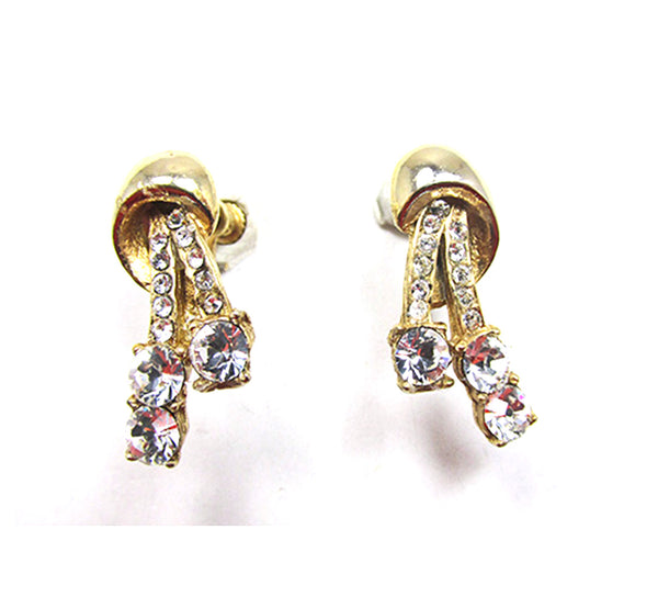Exceptional 1950s Mid-Century Vintage Diamante Pin and Earrings Set - Earrings Front
