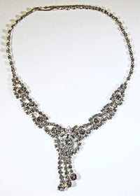 Vintage 1950s Dazzling Clear Rhinestone and Silver Drop Necklace - Front - Thumbnail