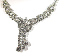 Vintage 1950s Dazzling Clear Rhinestone and Silver Drop Necklace - Close Up - Thumbnail