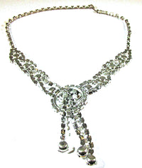 Vintage 1950s Dazzling Clear Rhinestone and Silver Drop Necklace - Back - Thumbnail