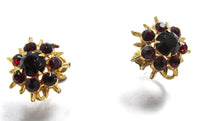 Striking Vintage 1950s Mid-Century Ruby Diamante Button Earrings - Front - Thumbnail