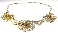 Czechoslovakian 1930s Brass and Topaz Rhinestone Necklace - Back - Thumbnail