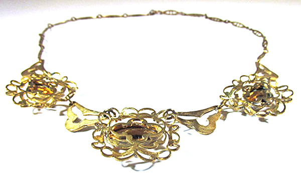 Czechoslovakian 1930s Brass and Topaz Rhinestone Necklace - Back