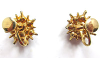 Striking Vintage 1950s Mid-Century Ruby Diamante Button Earrings - Back - Thumbnail