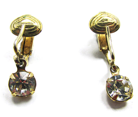 Vintage 1960s Signed Castlecliff Designer Diamante Drop Earrings - Front
