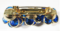 Vintage 1970s Blue and Clear Rhinestone Gold-Toned Floral Bar Pin - Bck - Thumbnail