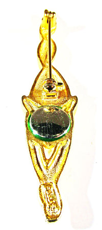 AJC Vintage 1980s Contemporary Style Green Rhinestone Figural Cat Pin - Back - Thumbnail