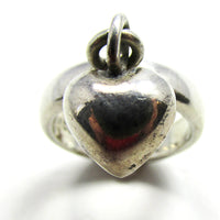 Vintage 1980s Mexico Sterling Silver Heart Charm Fashion Ring - Front - Thumbnail
