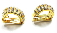 Vintage 1980s Retro Half Hoop Clear and Gold Diamante Earrings