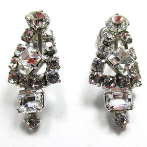 Vintage 1950s Dazzling Mid-Century Costume Diamante Drop Earrings - Front