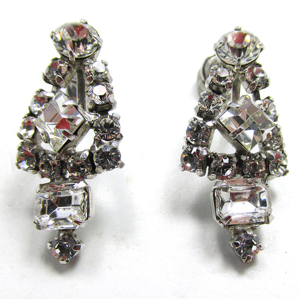 Vintage 1950s Dazzling Mid-Century Costume Diamante Drop Earrings - Front