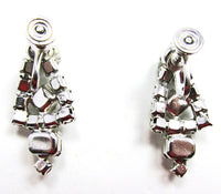 Vintage 1950s Dazzling Mid-Century Costume Diamante Drop Earrings - Back - Thumbnail