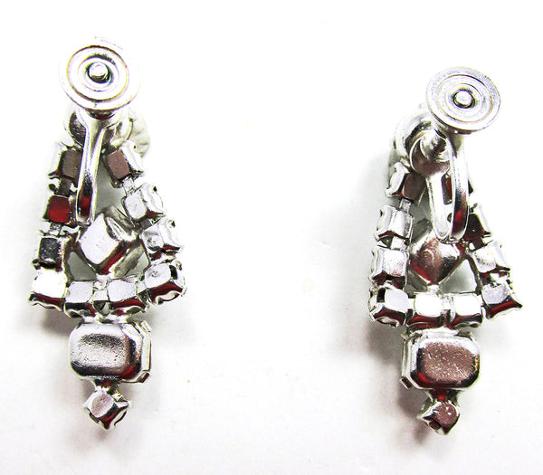 Vintage 1950s Dazzling Mid-Century Costume Diamante Drop Earrings - Back