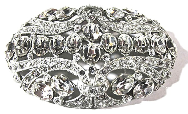 Vintage 1930s Art Deco Clear Rhinestone and Silver Pot Metal Pin - Front