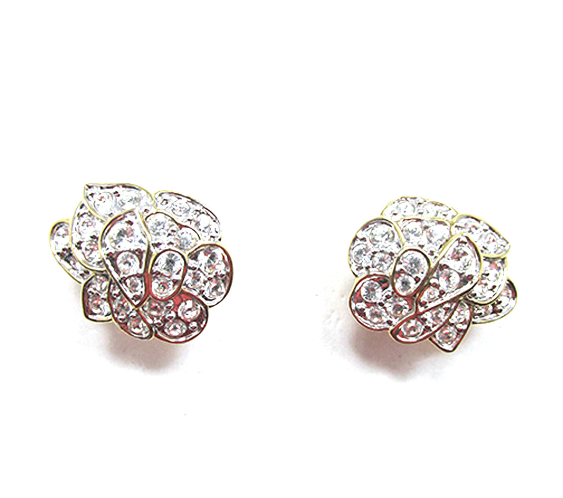 Signed Nolan Miller 1980s Vintage Diamante Designer Floral Earrings - Front