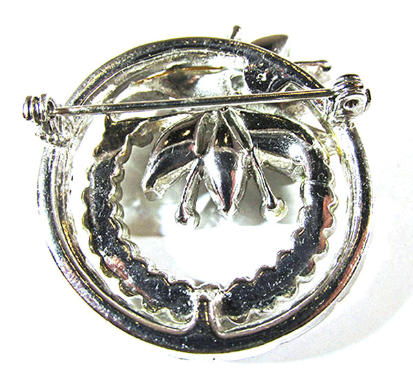 Vintage 1950s Extraordinary Clear Rhinestone Floral Circle Pin - Back