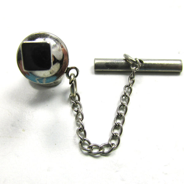 Men's Vintage 1960s Mid-Century Silver Geometric Tie Tack - Front