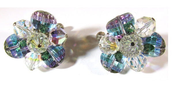 Signed 1960s Vendome Designer Crystal and Bead Earrings - Front