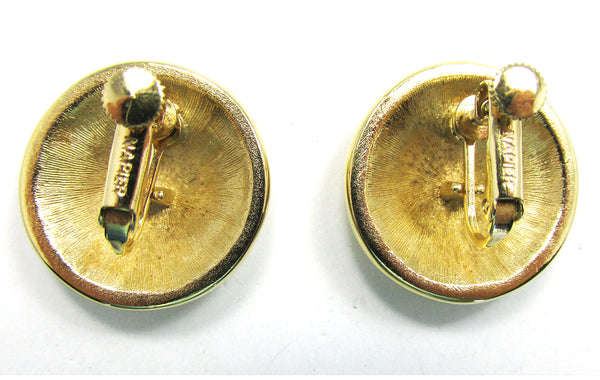 Napier signed 1970s Designer Classic Gold Button Earrings - Back
