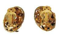 Vintage 1950s Onyx and AB Rhinestone and Enamel Clip-on Earrings - Back - Thumbnail