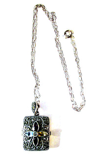 Vintage 1990s Contemporary Style Gemstone and Sterling Locket - Front - Thumbnail