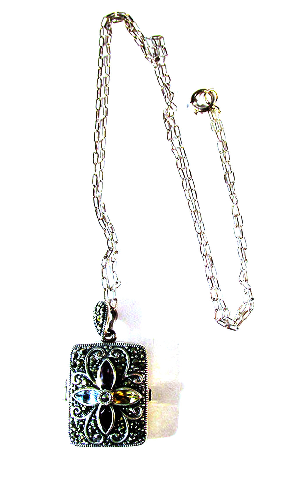 Vintage 1990s Contemporary Style Gemstone and Sterling Locket - Front