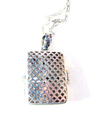 Vintage 1990s Contemporary Style Gemstone and Sterling Locket - Back - Thumbnail