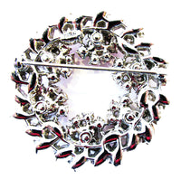Crown Trifari 1950s Pink and Black Diamond Rhinestone Floral Pin - Back - Thumbnail