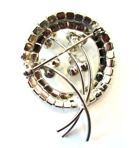 1950s Vintage Three-Dimensional Diamante and Pearl Floral Pin - Back